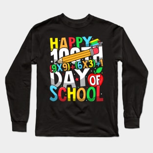 Happy 100th Day of School Math Formula For Teacher Kids Long Sleeve T-Shirt